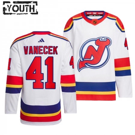 New Jersey Devils Dresy Vitek Vanecek 41 Adidas 2022-23 Bílý Reverse Retro 2.0 Authentic - Dětské